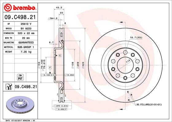BREMBO brzdový kotúč 09.C498.21, sada 2 ks