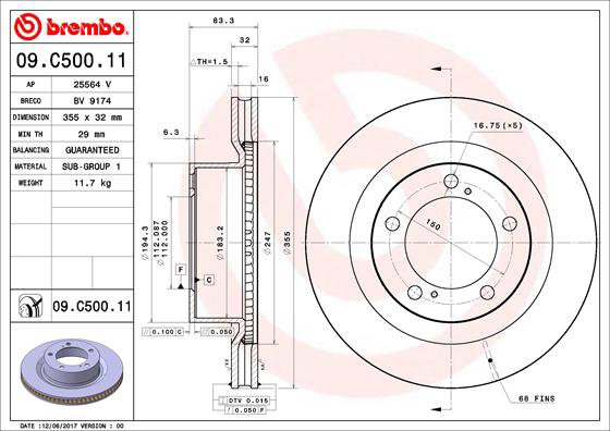 BREMBO brzdový kotúč 09.C500.11, sada 2 ks