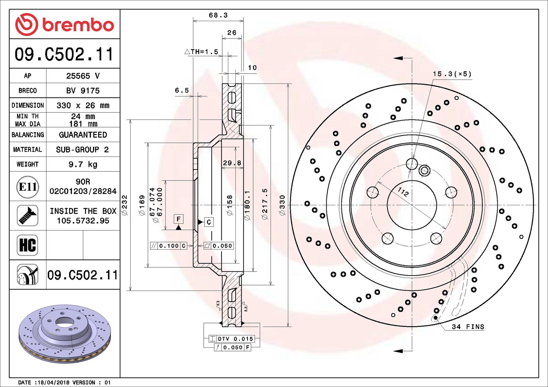 BREMBO brzdový kotúč 09.C502.11, sada 2 ks