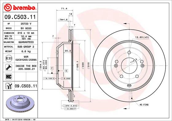 BREMBO brzdový kotúč 09.C503.11, sada 2 ks