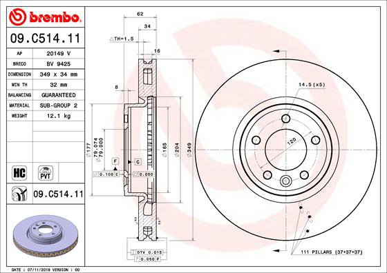BREMBO brzdový kotúč 09.C514.11, sada 2 ks