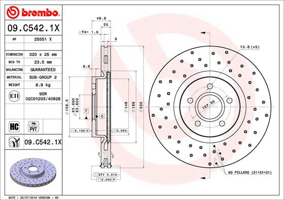 BREMBO brzdový kotúč 09.C542.1X, sada 2 ks