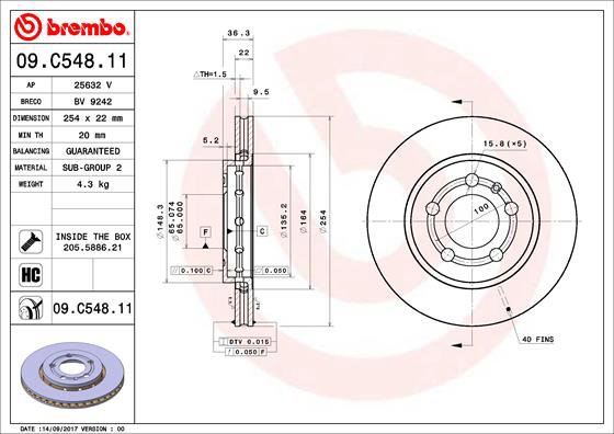 BREMBO brzdový kotúč 09.C548.11, súprava 2 ks