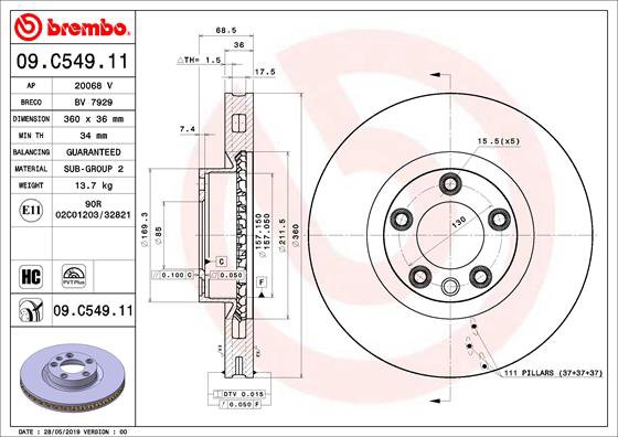 BREMBO brzdový kotúč 09.C549.11, súprava 2 ks
