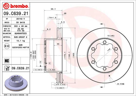 BREMBO brzdový kotúč 09.C639.21, súprava 2 ks