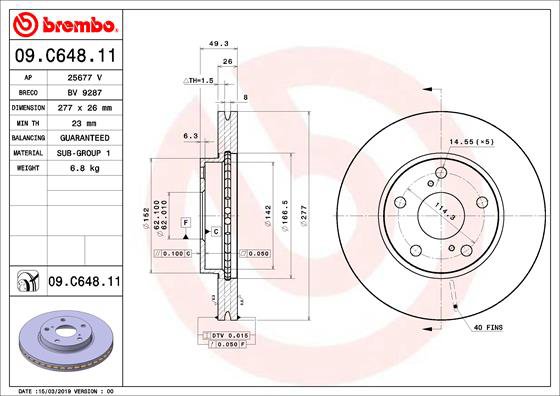BREMBO brzdový kotúč 09.C648.11, súprava 2 ks