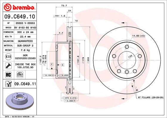 BREMBO brzdový kotúč 09.C649.11, súprava 2 ks