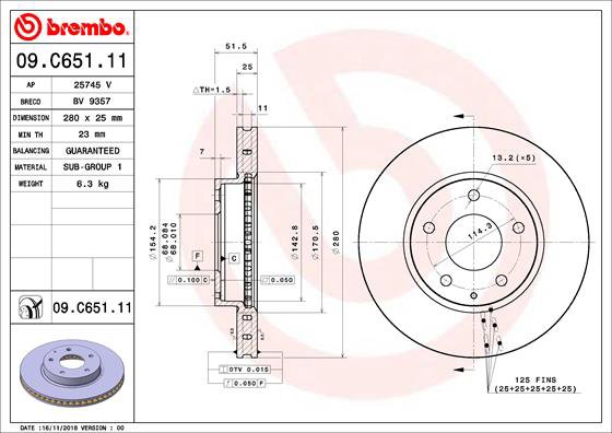 BREMBO brzdový kotúč 09.C651.11, súprava 2 ks