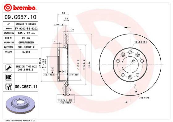 BREMBO brzdový kotúč 09.C657.11, súprava 2 ks