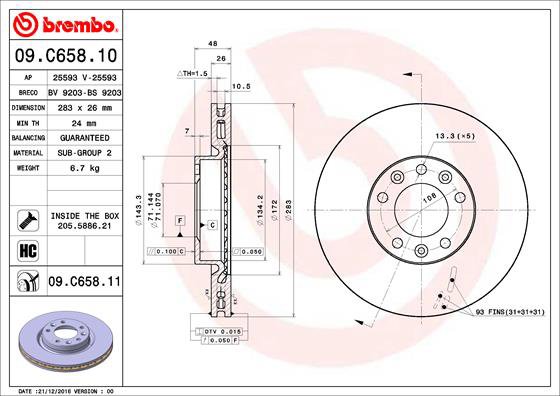 BREMBO brzdový kotúč 09.C658.11, súprava 2 ks