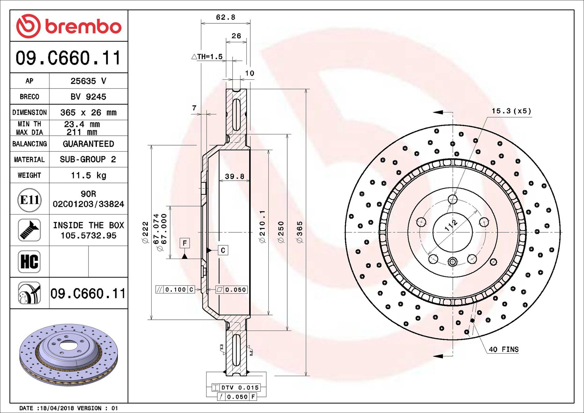 BREMBO brzdový kotúč 09.C660.11, súprava 2 ks