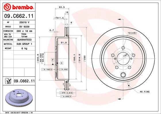 BREMBO brzdový kotúč 09.C662.11, sada 2 ks