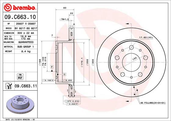 BREMBO brzdový kotúč 09.C663.11, sada 2 ks