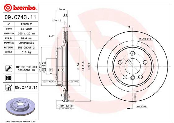 BREMBO brzdový kotúč 09.C743.11, sada 2 ks