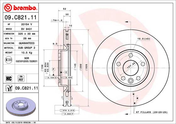 BREMBO brzdový kotúč 09.C821.11, súprava 2 ks