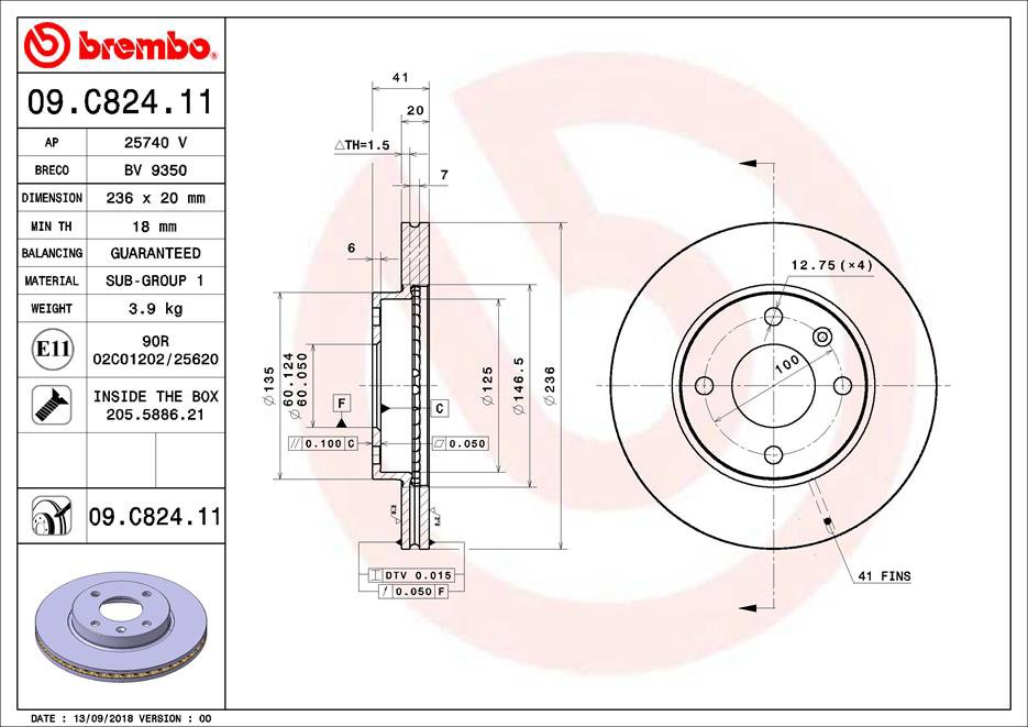 BREMBO brzdový kotúč 09.C824.11, súprava 2 ks