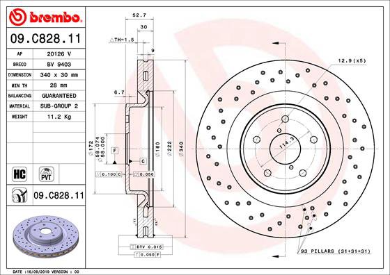 BREMBO brzdový kotúč 09.C828.11, súprava 2 ks