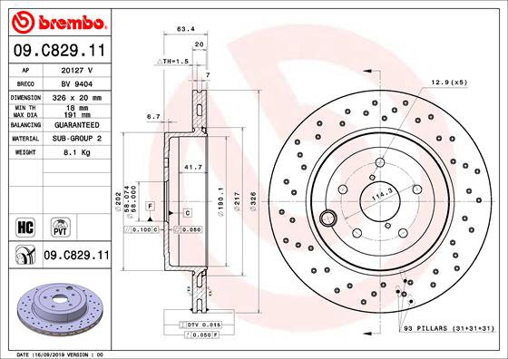 BREMBO brzdový kotúč 09.C829.11, súprava 2 ks