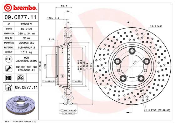 BREMBO brzdový kotúč 09.C877.11, súprava 2 ks