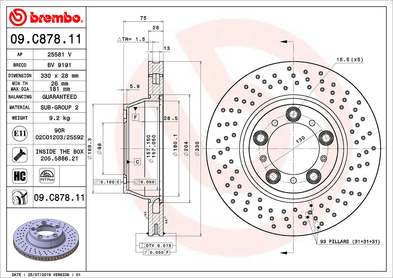 BREMBO brzdový kotúč 09.C878.11, súprava 2 ks