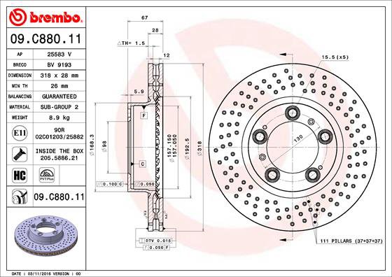 BREMBO brzdový kotúč 09.C880.11, súprava 2 ks