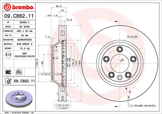BREMBO brzdový kotúč 09.C882.11, súprava 2 ks