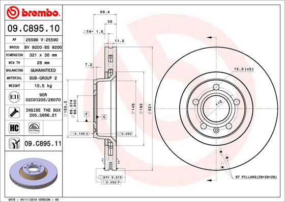 BREMBO brzdový kotúč 09.C895.11, súprava 2 ks