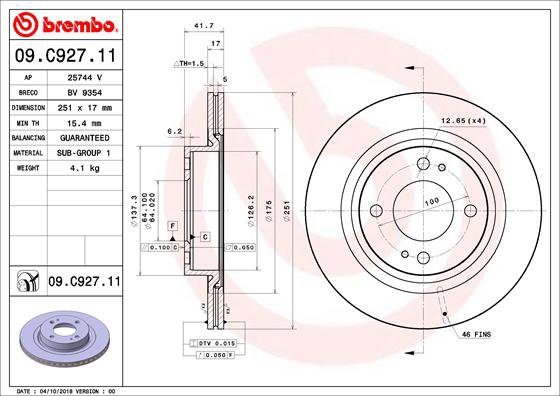 BREMBO brzdový kotúč 09.C927.11, sada 2 ks