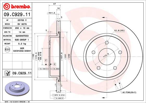 BREMBO brzdový kotúč 09.C929.11, súprava 2 ks