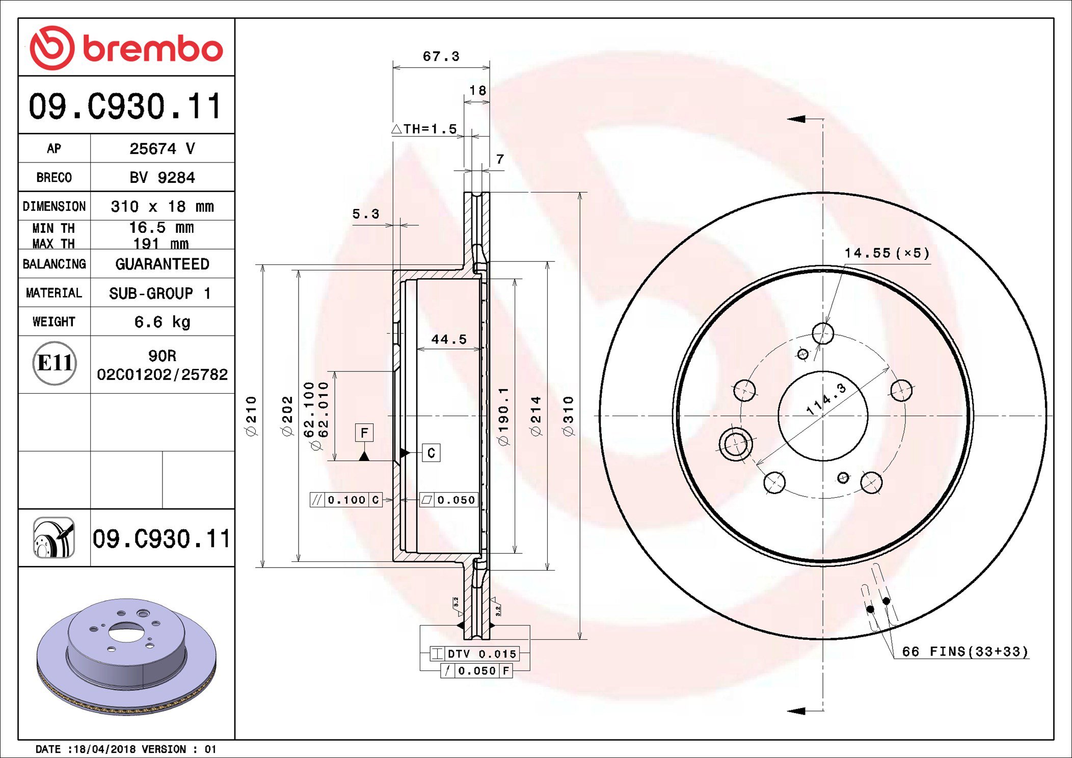 BREMBO brzdový kotúč 09.C930.11, súprava 2 ks
