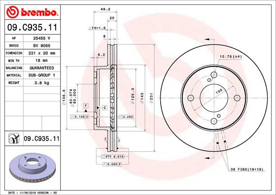 BREMBO brzdový kotúč 09.C935.11, súprava 2 ks