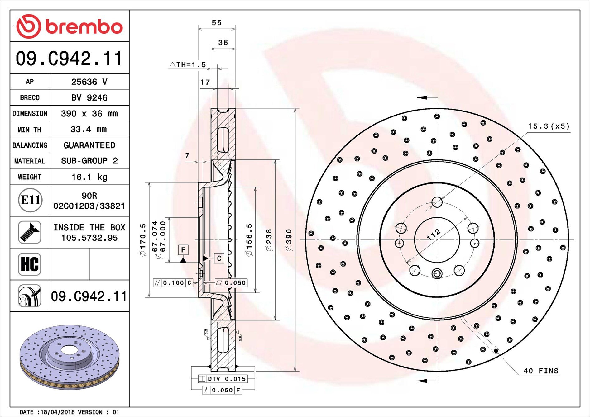 BREMBO brzdový kotúč 09.C942.11, súprava 2 ks
