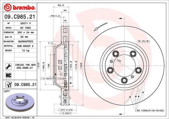 BREMBO brzdový kotúč 09.C985.21, súprava 2 ks