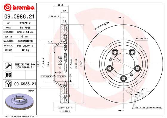 BREMBO brzdový kotúč 09.C986.21, súprava 2 ks