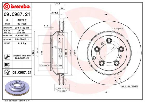 BREMBO brzdový kotúč 09.C987.21, súprava 2 ks