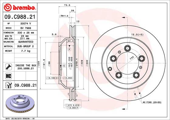 BREMBO brzdový kotúč 09.C988.21, súprava 2 ks
