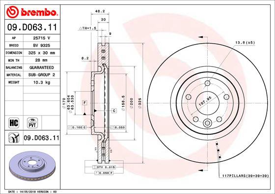 BREMBO brzdový kotúč 09.D063.11, sada 2 ks