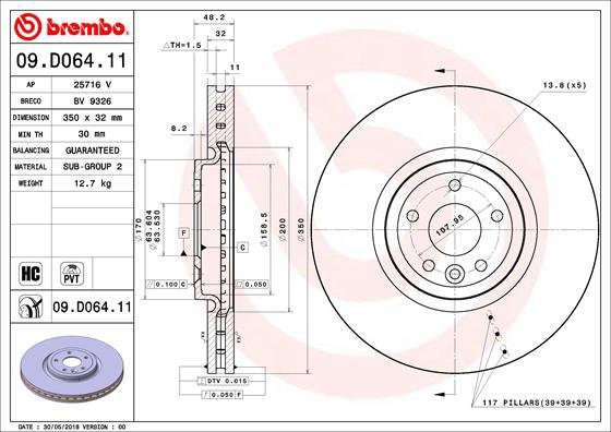 BREMBO brzdový kotúč 09.D064.11, sada 2 ks