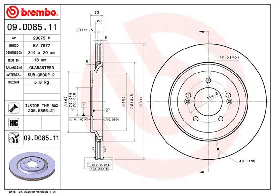BREMBO brzdový kotúč 09.D085.11, súprava 2 ks