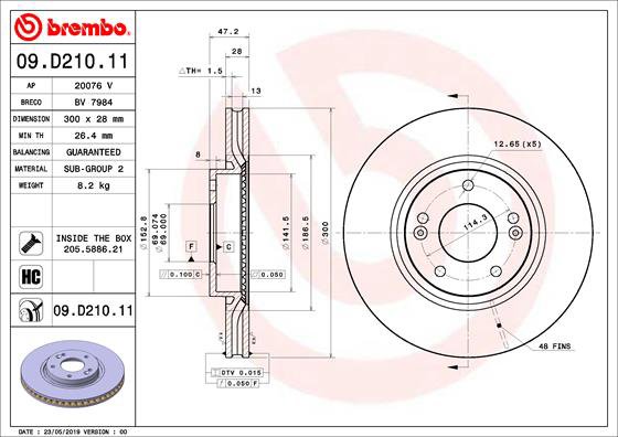 BREMBO brzdový kotúč 09.D210.11, súprava 2 ks