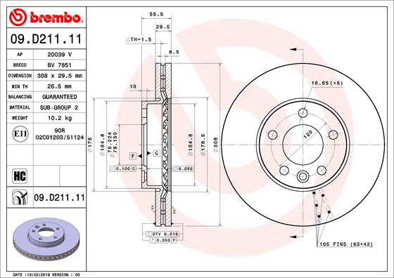 BREMBO brzdový kotúč 09.D211.11, sada 2 ks