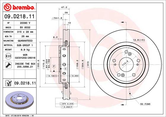 BREMBO brzdový kotúč 09.D218.11, súprava 2 ks