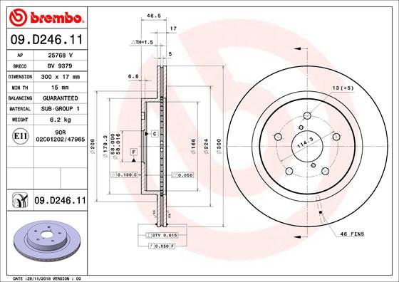 BREMBO brzdový kotúč 09.D246.11, sada 2 ks
