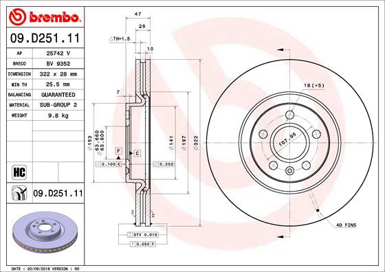 BREMBO brzdový kotúč 09.D251.11, súprava 2 ks