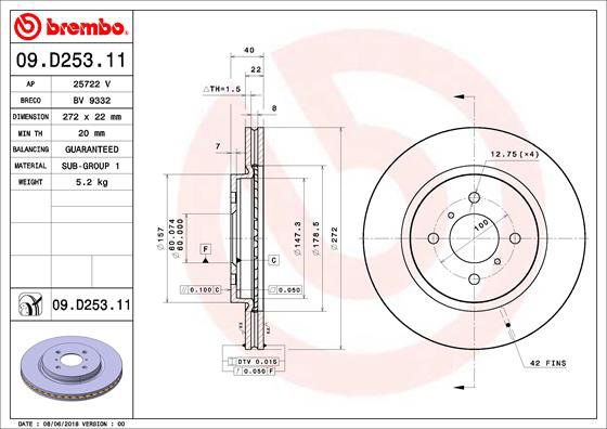 BREMBO brzdový kotúč 09.D253.11, súprava 2 ks