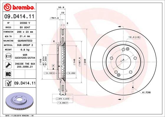 BREMBO brzdový kotúč 09.D414.11, súprava 2 ks