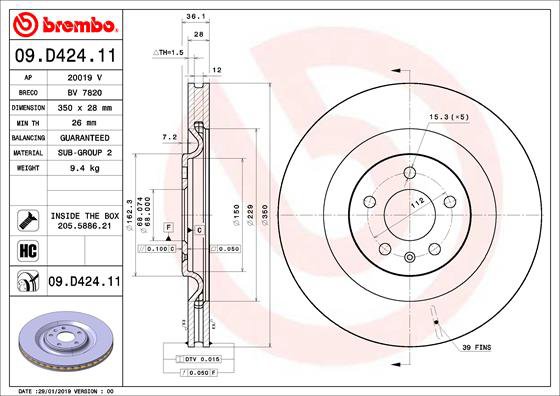 BREMBO brzdový kotúč 09.D424.11, súprava 2 ks