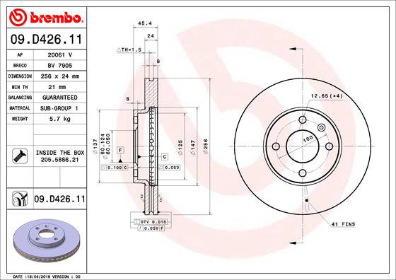 BREMBO brzdový kotúč 09.D426.11, súprava 2 ks
