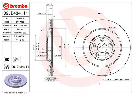 BREMBO brzdový kotúč 09.D434.11, sada 2 ks