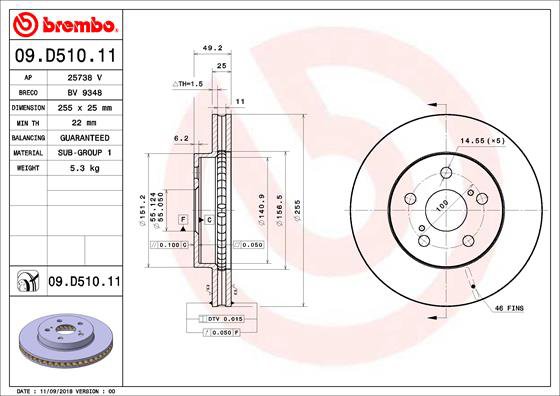 BREMBO brzdový kotúč 09.D510.11, sada 2 ks